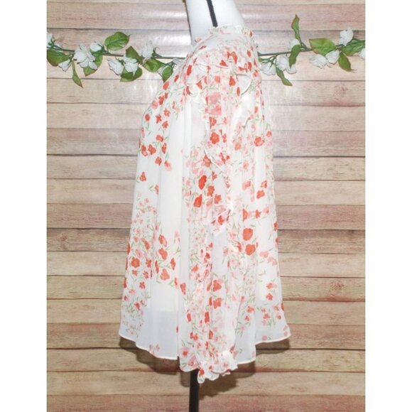 SUGARLIPS Love Bomb Blouse Size 2X Cream Floral Sheer Long Sleeve Ruffles Tie - Picture 7 of 12